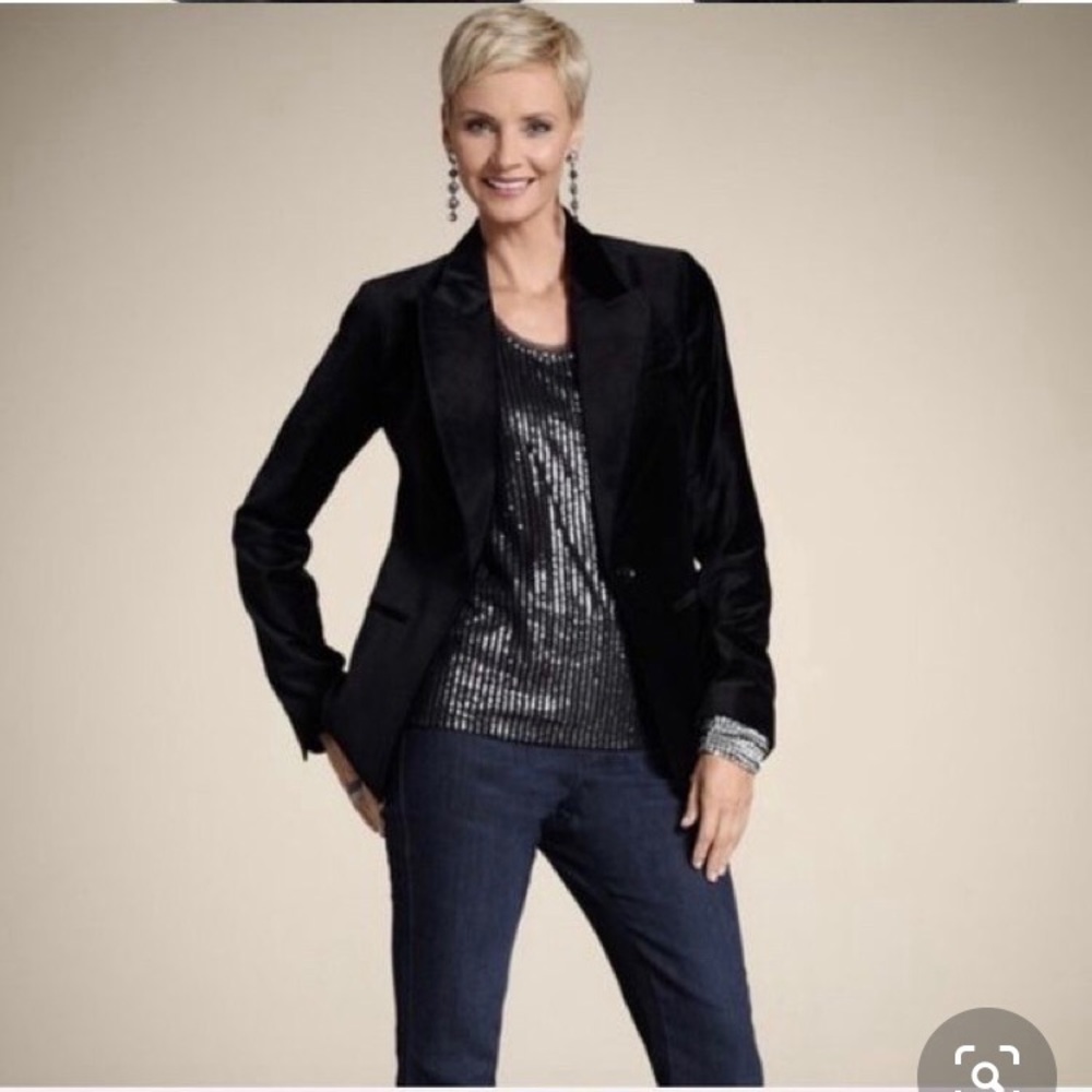Chico’s classic one button velvet blazer Sz 2 - Picture 4 of 7